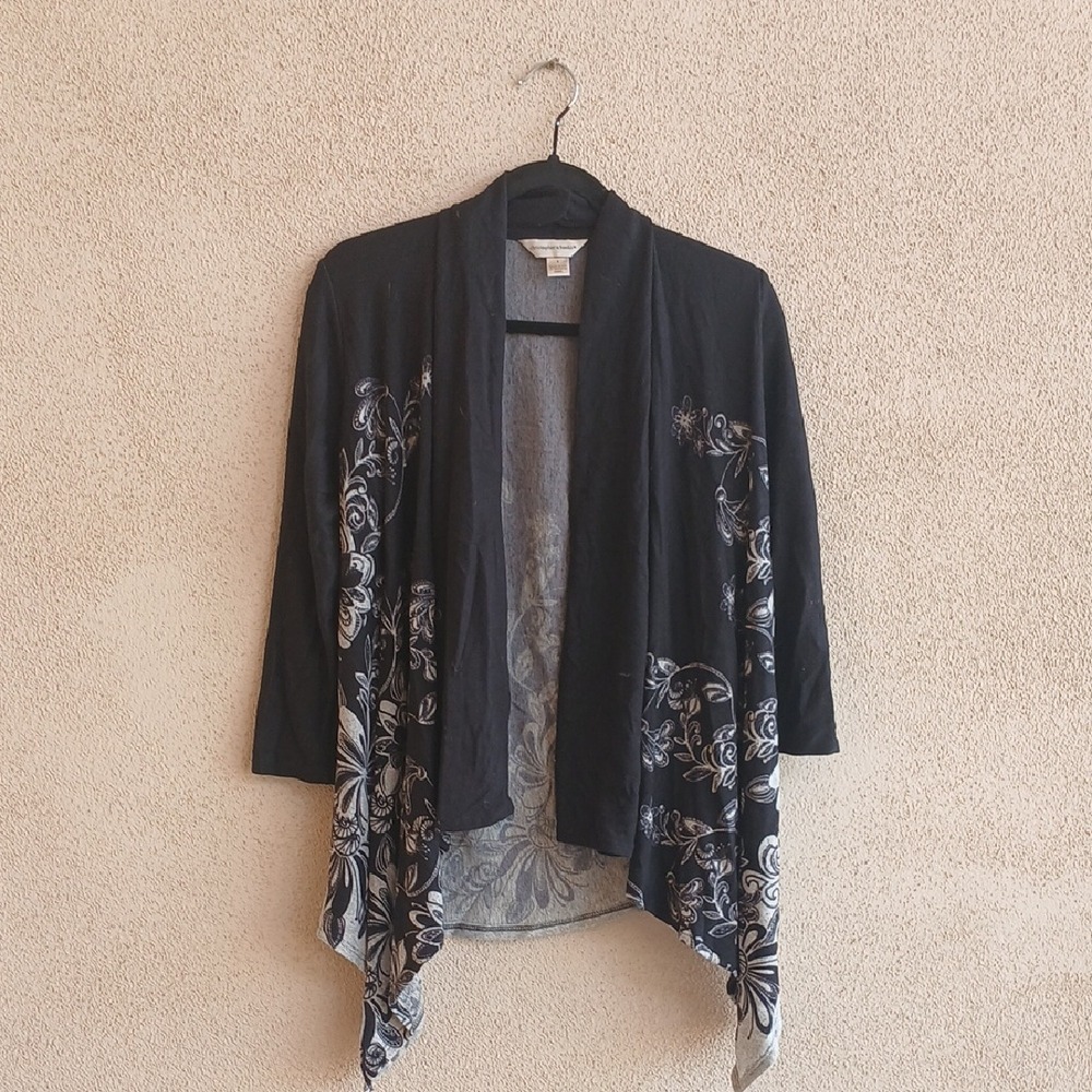 Christopher & Banks Black and Gray Floral Cardigan